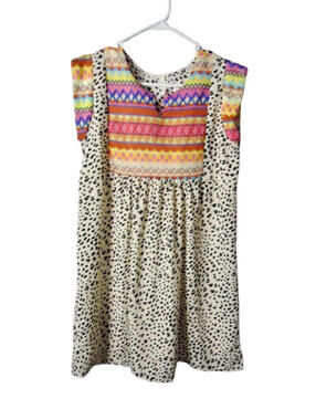 Beeson River Bright Embroidery Yoke Animal Print Sheath Dress Womens Size Large